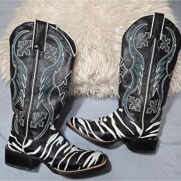 Nocona ladies safari rancher boots white tiger ray foot sz 5 can fit 5 1/2 - Picture 17 of 17
